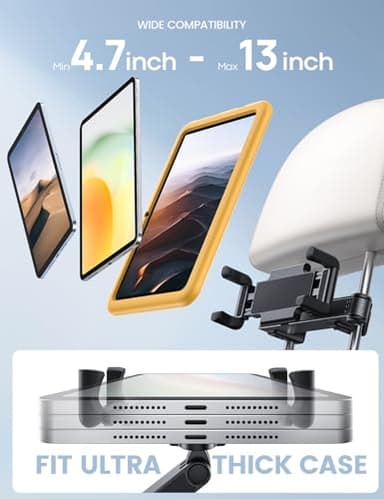 Lamicall Car Headrest Tablet Holder - [Lockable] [Thick Case Friendly] [Foldable Clip] Car Backseat Tablet Mount, Car Accessories for Kids, for iPad Pro, Air, Mini, Galaxy, Fire HD, 4.7-13" Tablets - Image 5