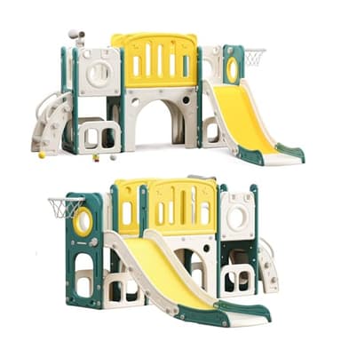 MOCUTEEN 8 in 1 Toddler Slide,Baby Playset for Indoor Outdoor Playground with Basketball Hoop,Storage and Telescope,Climbing Toys for Toddler Playground Playset - Image 1