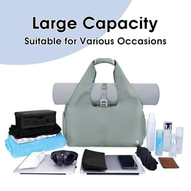 sportsnew Yoga Gym Bags for Women with Shoes Compartment and Wet Dry Storage Pockets with Adjustable Yoga Mat Holder, Grey - Image 5