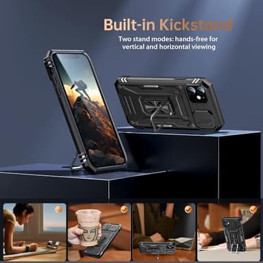Goodon for iPhone 11 Case with Sliding Camera Cover + Screen Protector - Metal Magnetic Kickstand - Military-Grade Shockproof Matte Protective Phone Cover 6.1" for Men Women Girls - Black - Image 4