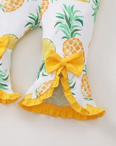 SUNNY PIGGY Newborn Baby Girl Clothes Infant Outfits Romper Floral Fall Outfit Bell Bottoms Pant Sets Hat Headband Flowerpant Yellow 12-18M - Image 7