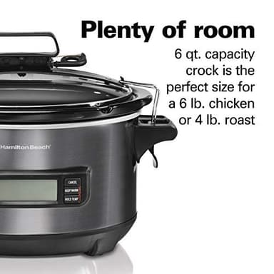 Hamilton Beach Portable 6 Quart Set & Forget Digital Programmable Slow Cooker with Lid Lock, Temperature Probe, Dishwasher Safe Crock & Lid, Black Stainless (33866) - Image 6