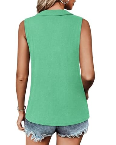 Vivilli Tops for Women Trendy Spring Summer Tank Top Sleeveless Blouses Casual Work Clothes Women's Polo Shirts Zip Ladies Resort Wear Office Outfits Business Cute Tunic Ribbed Tanks Pool Blue XL - Image 4