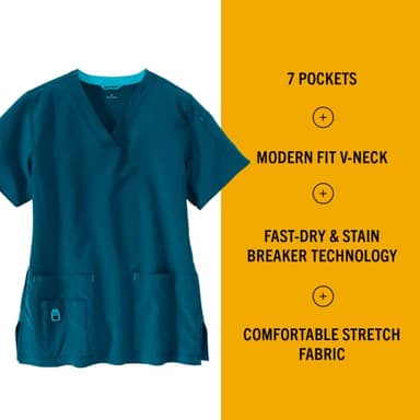 Carhartt Cross-Flex Scrubs for Women, V-Neck Scrub Top - Caribbean Blue, M - Image 2