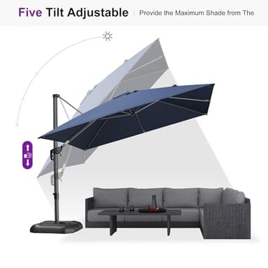 PURPLE LEAF Patio Umbrella with Base 10 Feet Outdoor Cantilever Square Umbrella Aluminum Offset Umbrella with 360-degree Rotation for Garden Deck Pool Patio, Navy Blue - Image 7