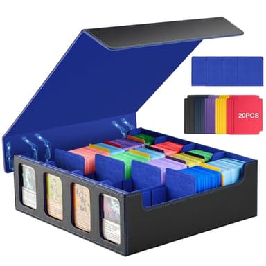 TiMOVO MTG Deck Box for 3000+ Trading Cards, Trading Card Storage Box with 20 Colorful Dividers & 4 Card Supporters, 4 Rows Commander Deck Boxes for Magic Game, YuGiOh, TCG, Sport Cards, Black Blue - Image 1