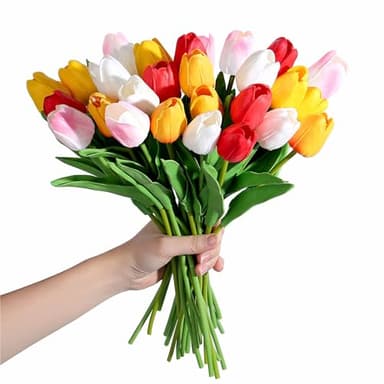 SITUMEIZI Fake Flowers Tulips Artificial Silk Flower 15pcs Real Touch 14" for Spring Easter Home Kitchen Wedding Bouquet Bulk Mother's Gift Day Decorations(Assorted Colors,5) - Image 3