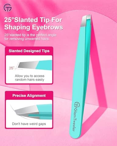 Expert Eyebrow Hair Removal Tweezer with Leather Case, GlamTweeler High Precision Slant Tip Stainless Steel Tweezers for Men and Women (Robin's Egg Blue) - Image 3