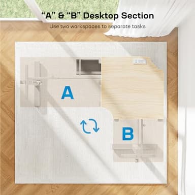 HUANUO 63″ Dual Motor L-Shaped Standing Desk, Built-in Power Outlets, Electric Height Adjustable Corner Computer Desk, Large Power Strip Holder, Sit Stand Up Desk with 3 Preset Heights, Natural Wood - Image 5