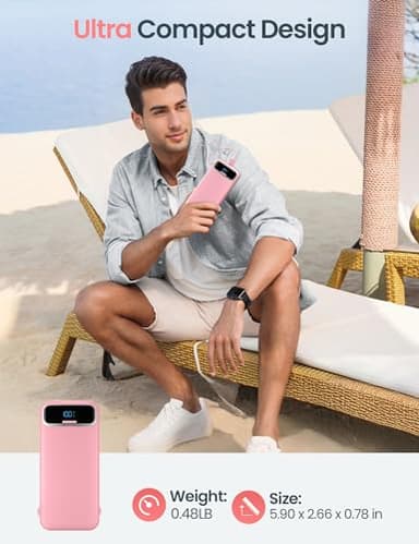 12000mAh Lightweight-Portable-Charger-Power-Bank with Built-in Cables and AC Wall Plug, PD20W USB-C Fast Charging Battery Pack, LED Display External Travel Phone Charger for All iPhone,Samsung,Android - Image 8