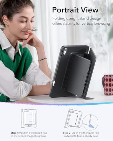 ESR for iPad Air 11 Inch Case M3/M2 (2025/2024), iPad Air 5th/4th Gen (2022/2020), Vertical Stand Cover, Multi Stand Angles, Ultra-Stable Case with Pencil Holder, Auto Wake/Sleep, Black - Image 6