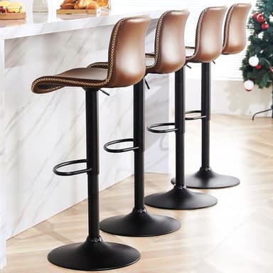 HeuGah Swivel Bar Stools Set of 4, Counter Height Bar Stools with Back, Adjustable Bar Stools 24" to 32", Brown Faux Leather Bar Chairs for Kitchen Island (Brown, Set of 4 (24'' to 32'')) - Image 1