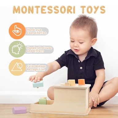 Busy edition Montessori Toys for Babies 6-12 Months Developmental, Object Permanence Box with 6 Blocks, Wooden Baby Toys for Infants Toddlers, Ball Drop Toy - Image 2