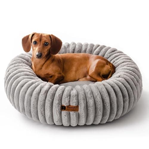 MEWOOFUN Donut Dog Beds for Small Dog, Calming Bed Round Cute Puppy Bed with Non-Slip Bottom, Fluffy Washable Pet Bed for Puppy and Kitten (Grey, S (25x25x7)) - Image 1