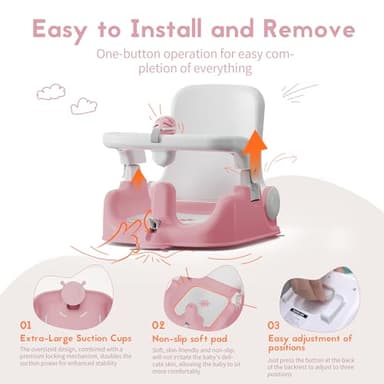 BabyBond Baby Bath Seat with Sitting & Lying 2 Modes, 3-Speed Adjustment, Powerful Suction Cups, Infant Bathtub Chair with Soft and Comfortable Towel, Folding and Hanging - Image 5