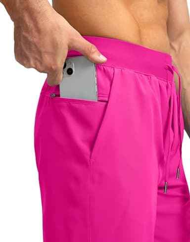 Men's Running Shorts with Zipper Pockets 7 Inch Lightweight Quick Dry Gym Athletic Workout Shorts for Men (Hot Pink, M) - Image 5