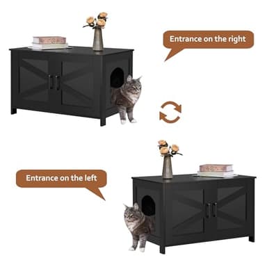 Homhedy Cat Litter Box Enclosure, Wooden Cat Washroom Furniture with Barn Door, Pet House, Fit Most of Litter Box, Black - Image 6