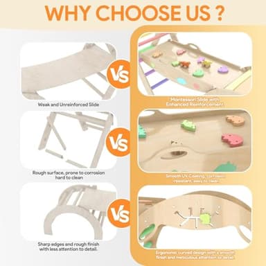 Pikler Triangle Set with Cushion 9 in 1 Climbing Toys for Toddlers 1-3 Indoor Baby Gym Toddler Montessori Toys Wooden Climbing with Maze, Shape Sorting, Dinosaur Car - Image 5