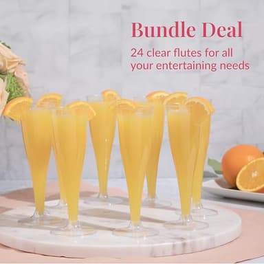 Prestee Set of 24 Clear Plastic Champagne Flutes - 4.5 oz Capacity Shatterproof Disposable Glasses - Suitable for Weddings, Cocktail Parties, and Outdoor Celebrations - Image 4