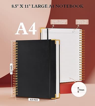 Spiral Notebook Journal 8.5” x 11”, 300 Pages Hardcover Leather Lined Journals for Women Men, A4 Large College Ruled Notebooks with 100 GSM Thick Paper, Spiral Journal for Writing Work School, Black - Image 3