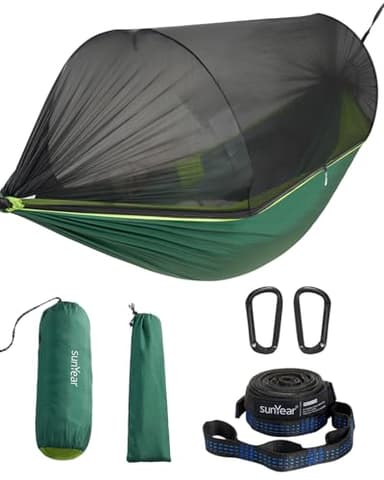 Sunyear Camping Hammock with Net - Double&Single Hammock with House-Like Net- Easy Setup & Pack, Lightweight & Portable, Perfect for Hiking, Backpacking, Outdoor Sleeping - Image 1