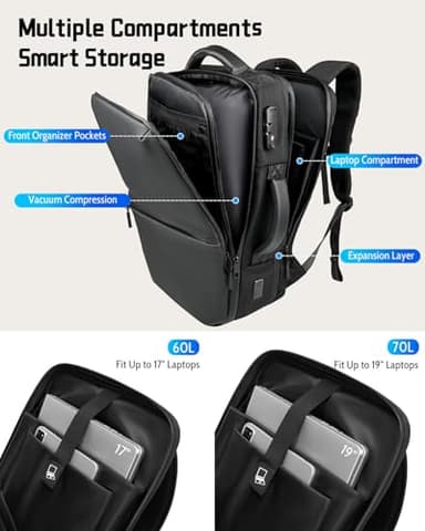 Zurligi Vacuum Backpack Travel - Extra Large 70 Expandable Airback Vacuum Seal Compression Backpack with Pump, Vacpack, Water Resistant, TSA Lock, for Hiking, Camping, Outdoor, Business - Image 5