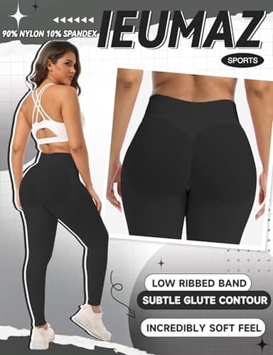 Ieumaz Scrunch Butt Lifting Leggings for Women Gym Seamless Workout Leggings Mid Low Waist Tummy Control Yoga Pants Black - Image 3