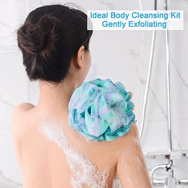 AmazerBath Loofah Sponge 75g/Piece, Exfoliating Bath Sponge Body Scrubber - Loofa Set of 4 Flower Color (Large, Green-Purple) - Image 3