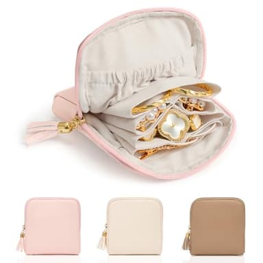 WOOMADA Velvet Travel Jewelry Organizer Case – Compact Jewelry Storage Bag With Zipper For Rings, Bracelets, Earrings – Perfect Travel Gift For Women（Pink） - Image 1