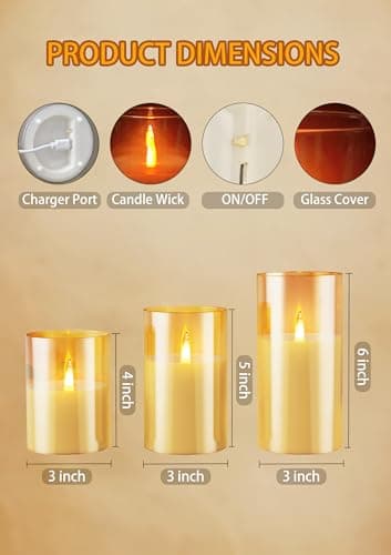 200 Hours Rechargeable Flickering Flameless Candles, Rechargeable Battery LED Glass Pillar Candle with Remote and Timer, Real Wax Warm Color for Halloween Christmas Wedding Home Party Decor - Image 7
