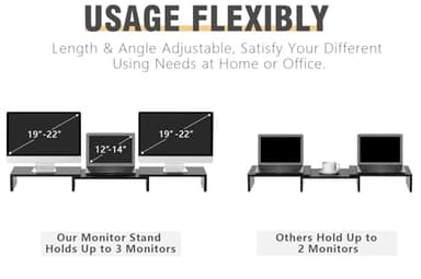 TAVR Dual Monitor Stand Riser Office Desktop Organizer Stand for 2 Monitors, Adjustable Length and Angle 3 Shelf, Extra Long Multifunctional Stand up to 43.3" fit Computer, Laptop, TV, Black - Image 5