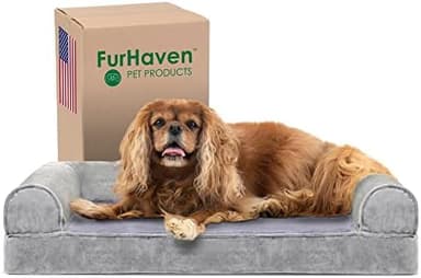 Furhaven Cooling Gel Dog Bed for Medium/Small Dogs w/ Removable Bolsters & Washable Cover, For Dogs Up to 35 lbs - Faux Fur & Velvet Sofa - Smoke Gray, Medium - Image 2
