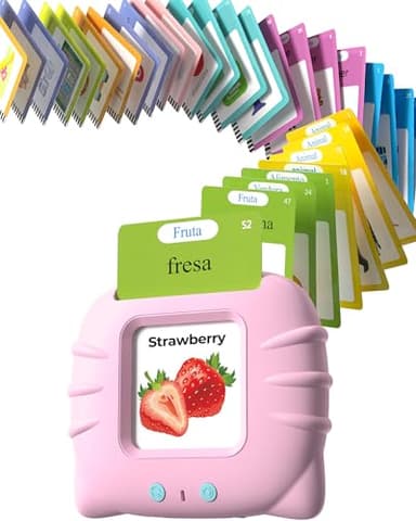 Bilingual Pink Spanish and English Talking Flash Cards, Pocket Speech Therapy Tools with 512 Words, Montessori Language Learning and Autism Aids, Children's Sensory Learning Kits, Birthday Present - Image 1