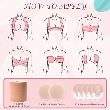 Boob Tape Breast Lift Tape for Large Breasts with 2 Pcs Nipple Covers Invisible Boobtape for A-G Cup(Beige,3 in - Image 5