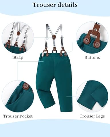 DISAUR Baby Boy Clothes Suits, 1-5T Toddler Dress Short Shirt With Bowtie + Suspender Pants Outfit Sets Gentleman Wedding - Image 3