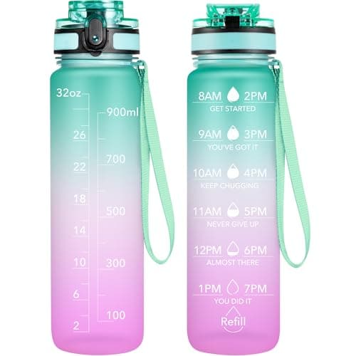 OLDLEY Water Bottle, 32oz Motivational Sports Water Bottle with Time Marker - Times to Drink - Tritan, BPA Free, Wide Mouth Leakproof, Moon Light (1 Bottle) - Image 1