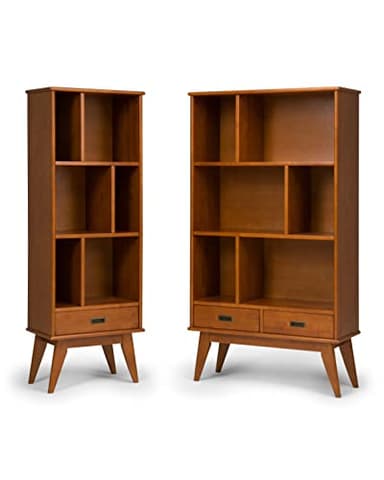 SIMPLIHOME Draper Bookcase - 64 inch Tall Solid Hardwood Storage Bookshelf in Teak Brown, Mid-Century Modern Storage for Living Room, Study Room or Office with Adjustable Shelves and Angled Legs - Image 14