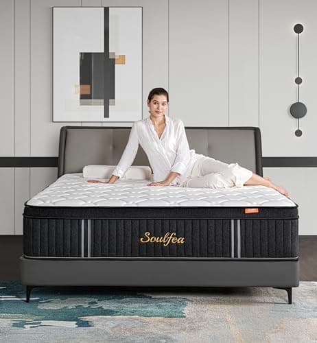 Soulfea Queen Mattresses,14 Inch Queen Size Mattresses in a Box,Memory Foam Hybrid White & Black Mattress with Provide Support and Improve Sleep,Pressure Relief,Medium Firm - Image 1