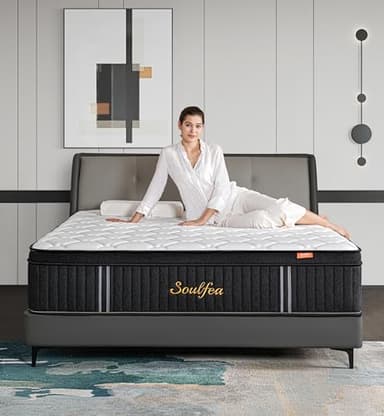 Soulfea Queen Mattresses,14 Inch Queen Size Mattresses in a Box,Memory Foam Hybrid White & Black Mattress with Provide Support and Improve Sleep,Pressure Relief,Medium Firm - Image 1