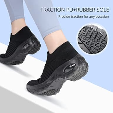 HKR Womens Walking Shoes Slip On Light Weight Mesh Platform Nursing Shoes Cushioned Sneakers All Black 8.5(1839 EU 40.5) - Image 3