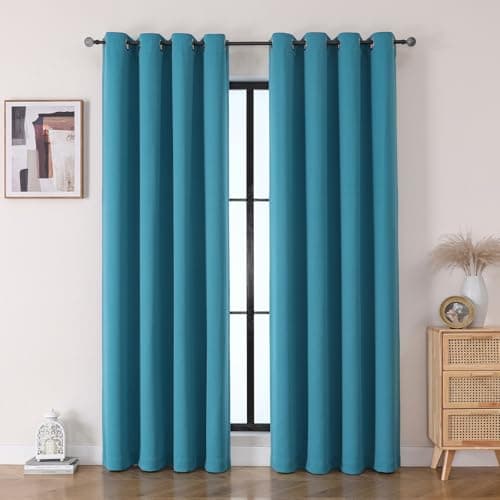 Flyfun Grommet Blackout Curtains for Bedroom and Living Room - 2 Panels Set Thermal Insulated Room Darkening Curtains (Turquoise, 52W x 84L) - Image 1