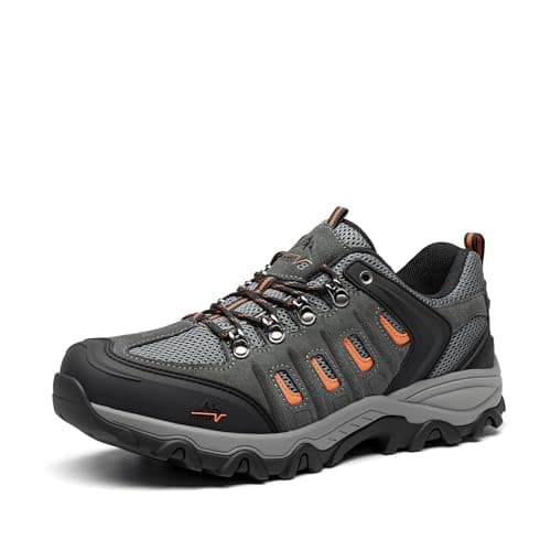 NORTIV 8 Men's Waterproof Hiking Shoes Leather Low-Top Hiking Shoes for Outdoor Trailing Trekking Camping Walking,Size 12,Black/Dark/Grey/Orange,Quest-1 - Image 1