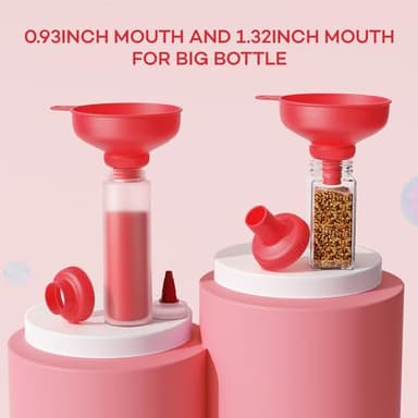 Pisol Wide Mouth Versatile Funnel, Canning Funnels for Kitchen Use, Food Grade Plastic Cooking Funnel Set with 4 Size Spouts and 2 Strainers for Filling Different Bottles and Bags, Red - Image 4