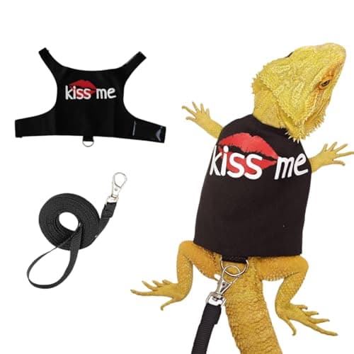 Bearded Dragon Leash and Harness Adjustable - Unique Pattern Lizard Cloth Escape Proof Harness with Leash for Walking Outdoor (Black) - Image 1
