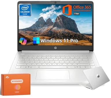HP 2025 Laptop, Intel 4-Core N150, 1-Year Office 365, 14" LED 250 nits, 16 GB RAM, 384 GB Storage(128GB UFS+256GB Micro SD), Webcam, WiFi, HDMI, Windows 11 Pro & Copilot-Ai, Silver, w/Accessories - Image 1