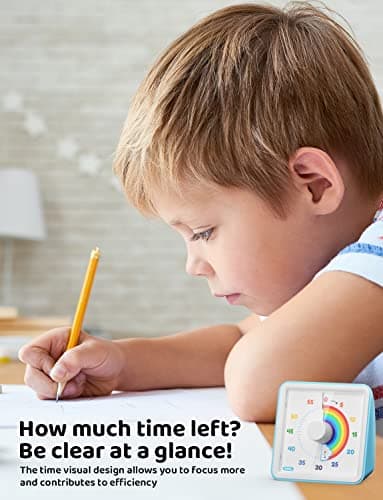 LIORQUE 60 Minute Visual Timer for Kids, Visual Countdown Timer for Classroom Office Kitchen with 'Rainbow' Pattern Design, Pomodoro Timer with Silent Operation (Batteries Included) - Image 3