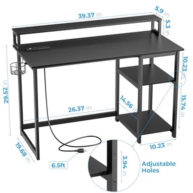 GreenForest 40 inch Computer Desk with Power Outlets, Small Home Office Desk with Ergonomic Monitor Stand, Reversible Gaming Desk, Modern Study Desk, Laptop Desk, Black - Image 3