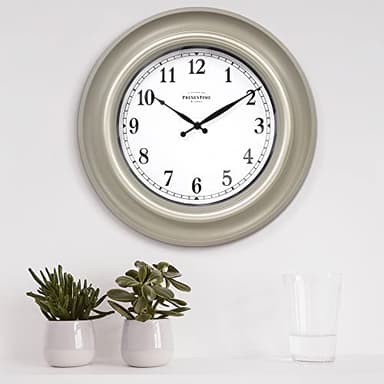 Presentime & Co. 16" Malmo Modern Wall Clock, Wall Décor, Silent No Ticking, Wall Art and Timepiece for Home Decoration, Warm Gray with Morning Silver Ring. - Image 2