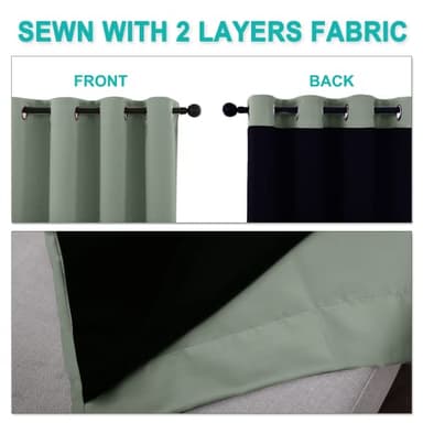 NICETOWN 100% Blackout Curtains 54 inches Long, Double-Deck Completely Blackout Window Treatment Thermal Insulated Lined Drapes for Small Window (Greyish Green, 1 Pair, 46 inches Width Each Panel) - Image 5