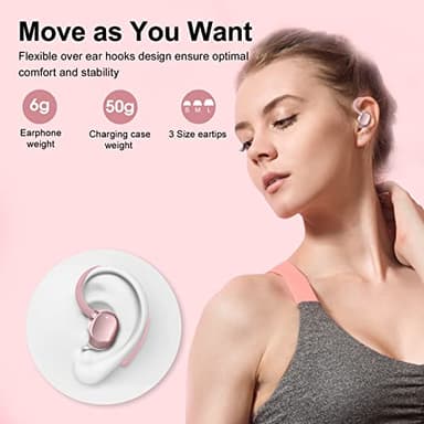 Ear Buds Wireless Earbuds, HiFi Stereo Bluetooth 5.3 Running Headphones with Dual LED Display 30Hrs Playtime, Built-in Mic, Type-C, in-Ear Bluetooth Earphones with Earhooks for Sport, Rose Gold - Image 4